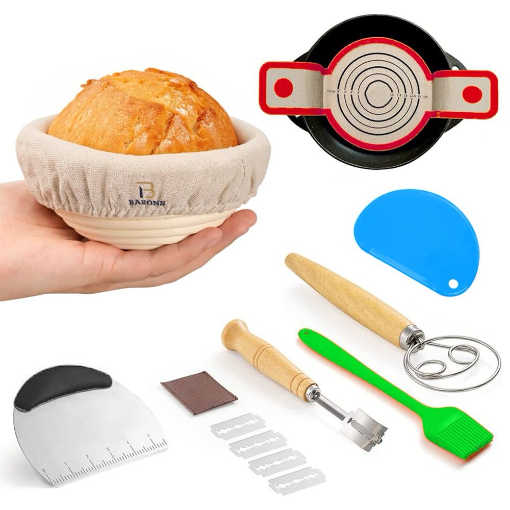 Bread Proofing Basket Set of 2 | 10 Inch Oval & 9 inch Round Basket with Sourdough Bread Baking Supplies - Perfect Dough Rising Tool for Artisan Bread Making - Complete Set of Bread Making Kit