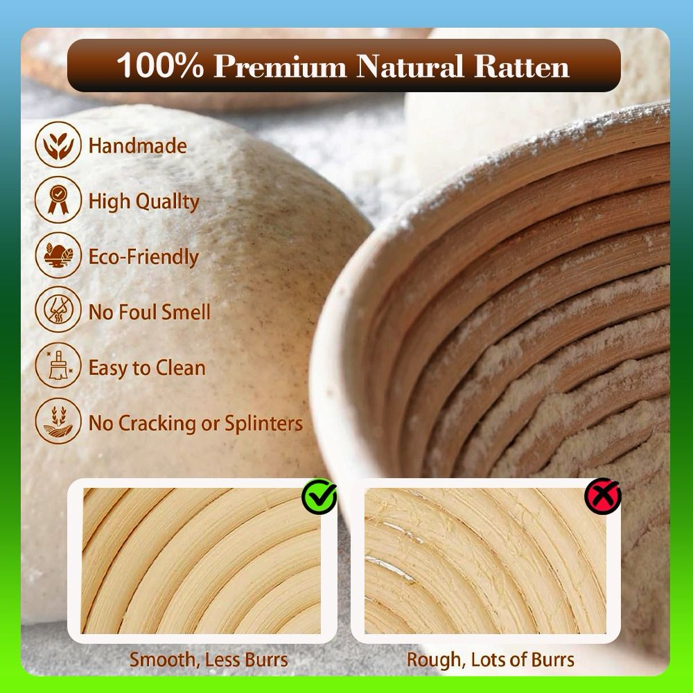 Bread Proofing Basket Set of 2 | 10 Inch Oval & 9 inch Round Basket with Sourdough Bread Baking Supplies - Perfect Dough Rising Tool for Artisan Bread Making - Complete Set of Bread Making Kit